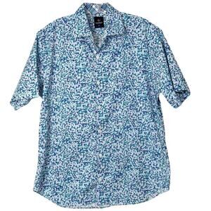 Tailorbyrd Collection Men's Geometric Print Button Down Shirt Blue Size Medium